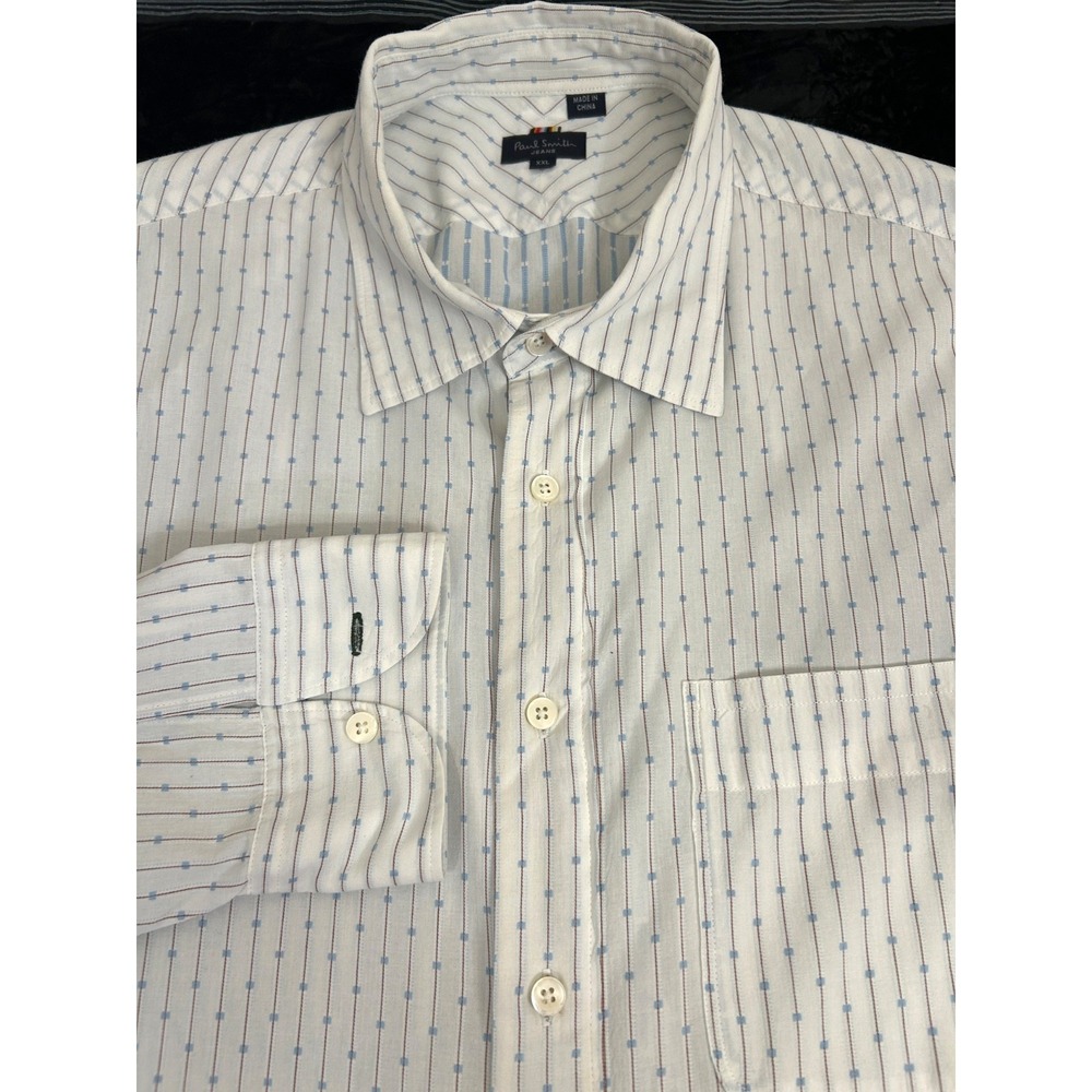 Paul Smith PS Made In Italy Geometric Stripe Soft Collar Cotton Shirt Size  XXL